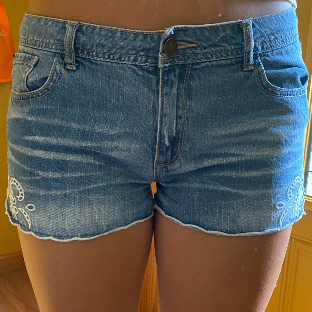 Denim Embroidered Shorts